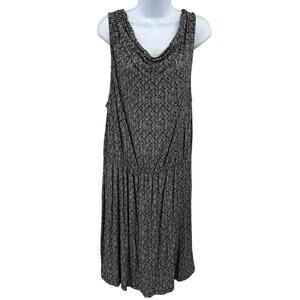 Joe Fresh Dress Women Sz XL Black Woven Print Sleeveless Cowl Neck Pullover Midi